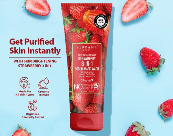 Vibrant Beauty Strawberry 3 In 1 Scrub-mask-wash Face Wash