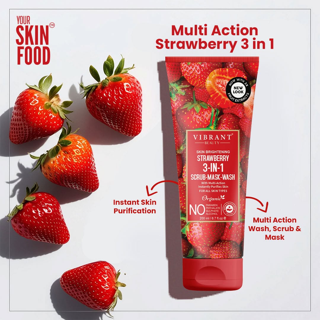 Vibrant Beauty Strawberry 3 In 1 Scrub-mask-wash Face Wash